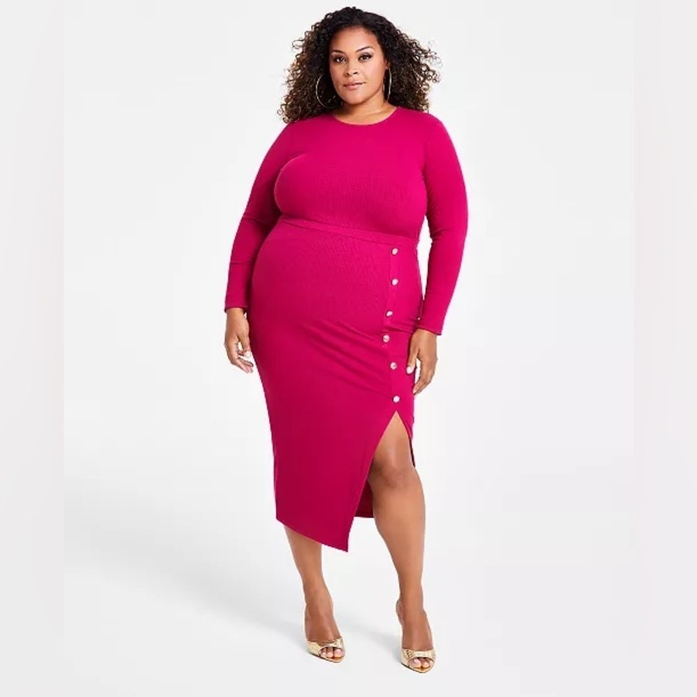 NINA PARKER Hot Pink Sexy Valentine's Day Ribbed Knit Bodycon Dress Size 1X NWT - Picture 1 of 8
